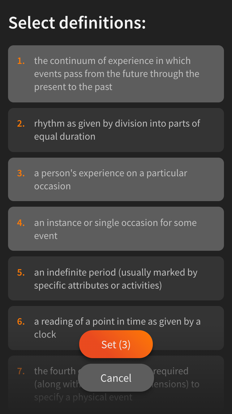 Screenshot of definition selector