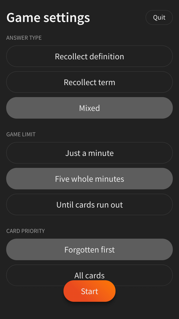 Screenshot of game settings